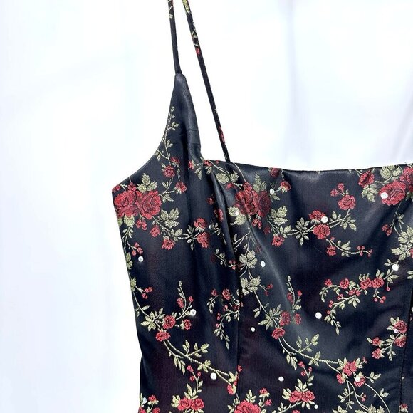 vintage 90s NEW NIKI LIVAS satin floral tank cami bustier floral y2k black S - Picture 2 of 7